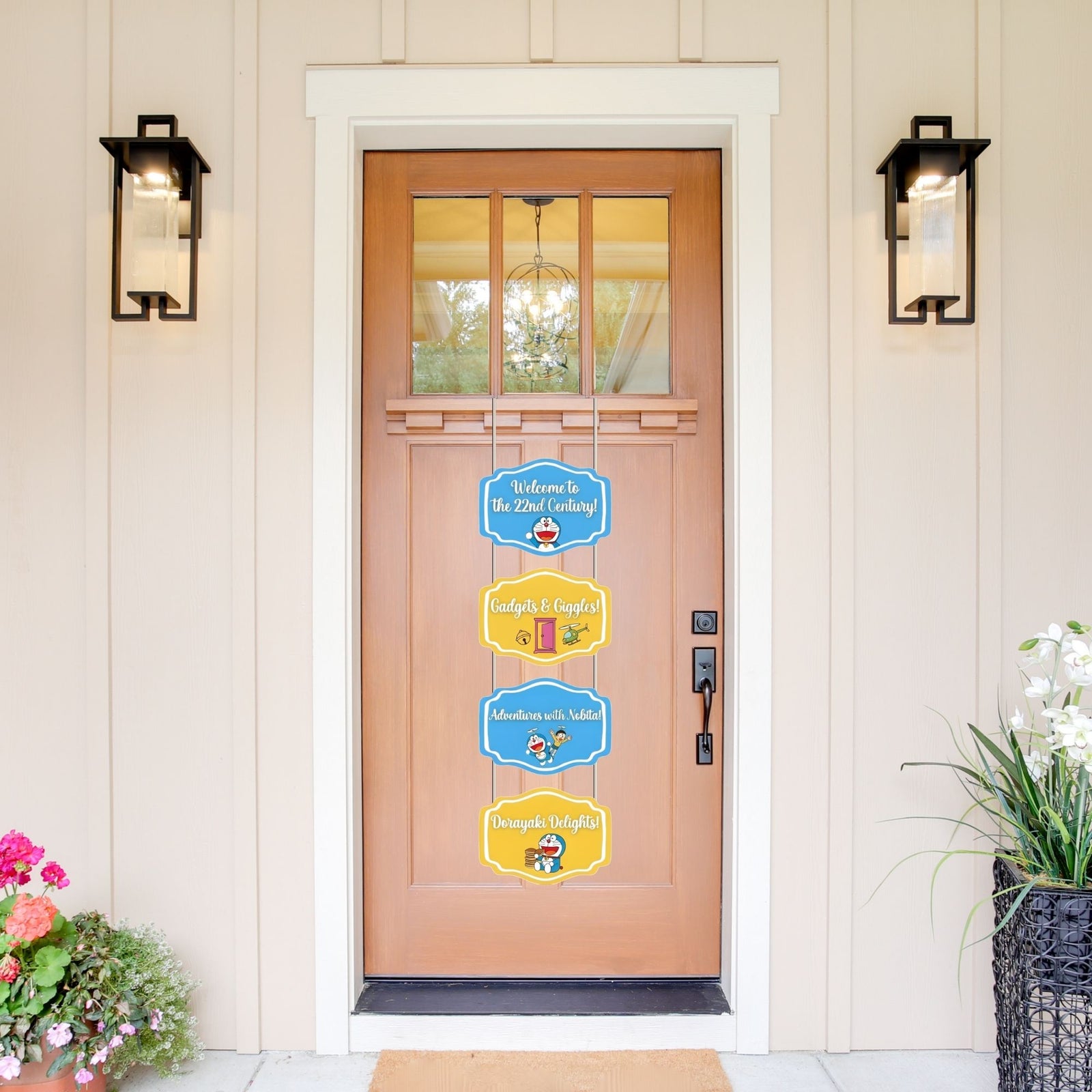 Doreamon Door/Wall Hanging Dangler- (42 Inches/250 GSM Cardstock/Blue & Yellow/6Pcs)