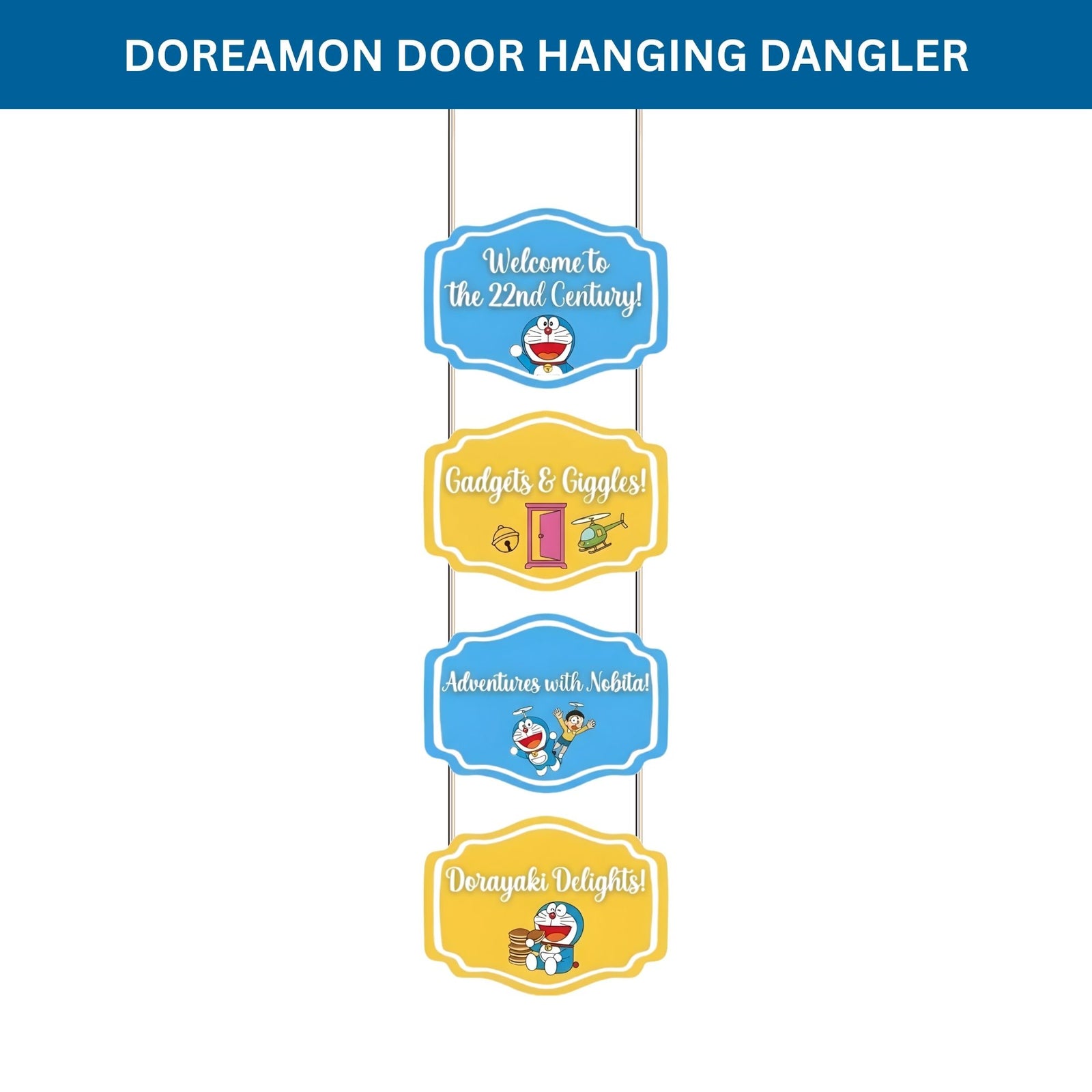 Doreamon Door/Wall Hanging Dangler- (42 Inches/250 GSM Cardstock/Blue & Yellow/6Pcs)