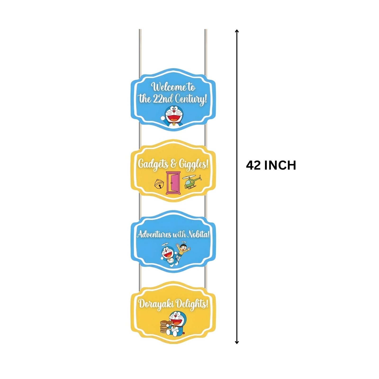 Doreamon Door/Wall Hanging Dangler- (42 Inches/250 GSM Cardstock/Blue & Yellow/6Pcs)