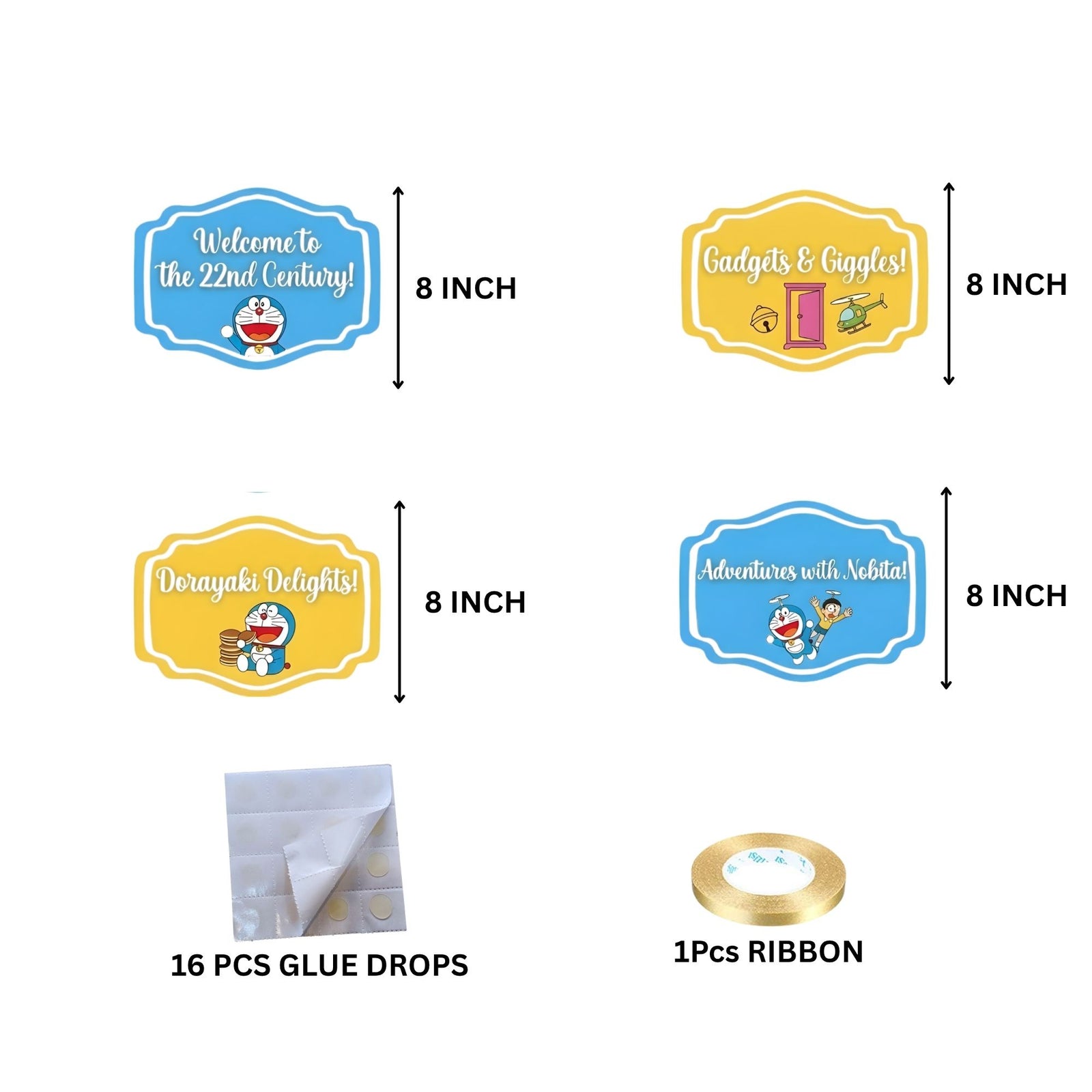 Doreamon Door/Wall Hanging Dangler- (42 Inches/250 GSM Cardstock/Blue & Yellow/6Pcs)