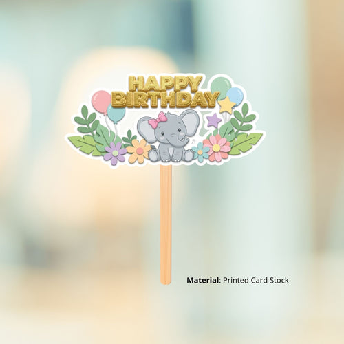 Load image into Gallery viewer, Baby Elephant Girl Model-2 Birthday Cake Topper for Kids | Premium 300 GSM Cardstock | Cute Cartoon Party Decoration | Cake Decoration Topper for Birthday Party Supplies
