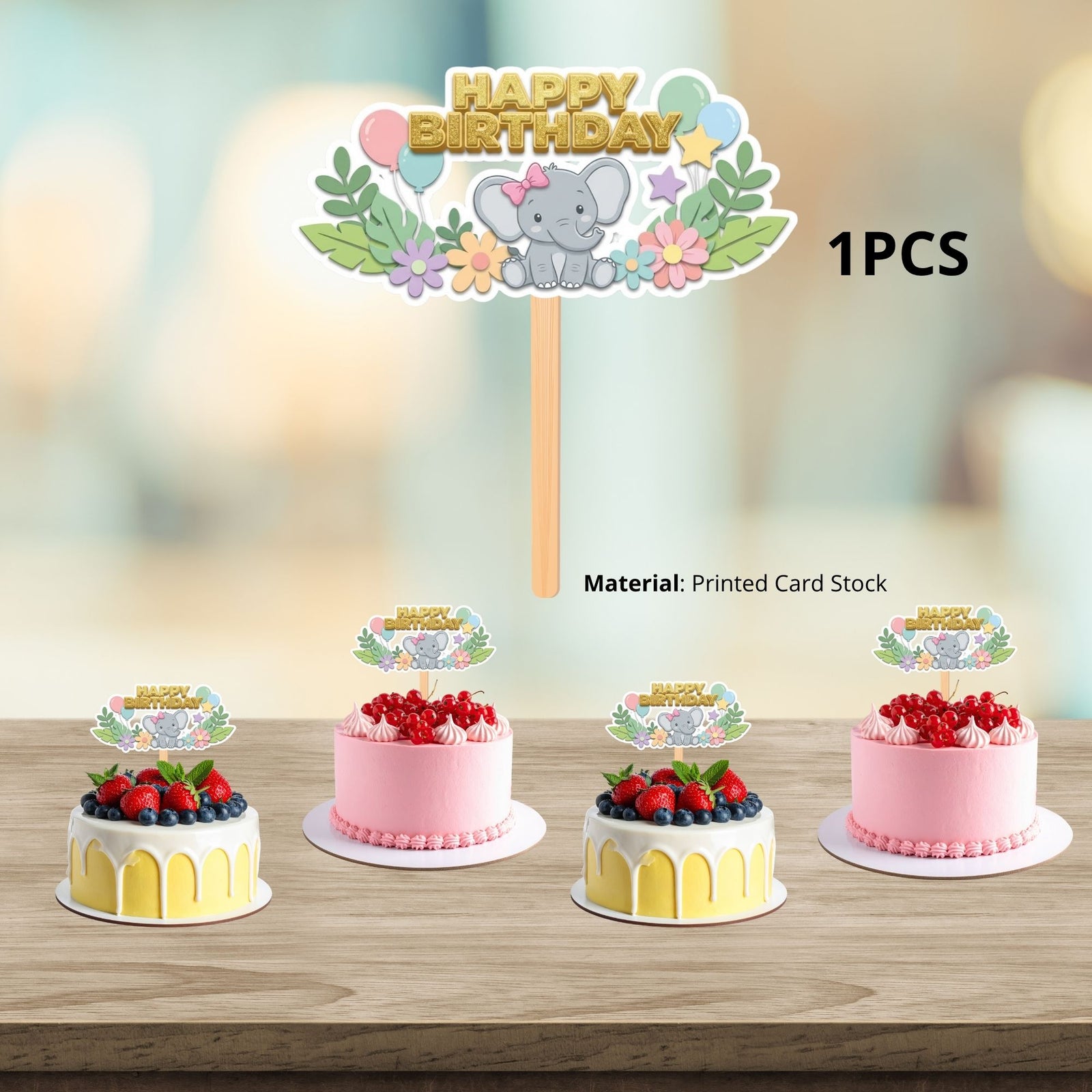 Baby Elephant Girl Model-2 Birthday Cake Topper for Kids | Premium 300 GSM Cardstock | Cute Cartoon Party Decoration | Cake Decoration Topper for Birthday Party Supplies