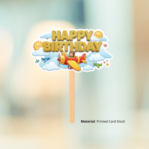 Load image into Gallery viewer, Aeroplane Birthday Cake Topper for Kids | Premium 300 GSM Cardstock | Cute Cartoon Party Decoration | Cake Decoration Topper for Birthday Party Supplies
