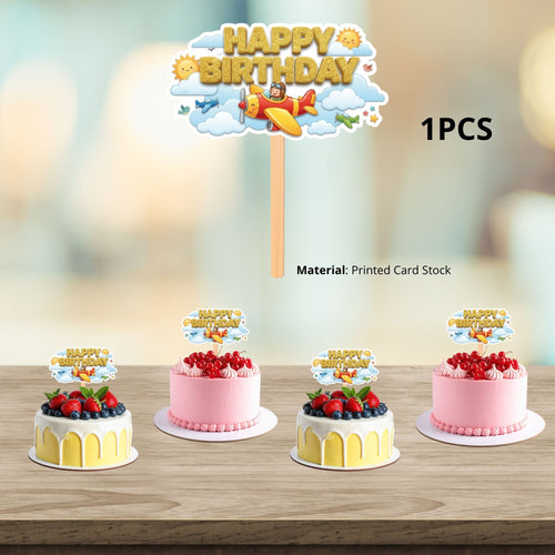Load image into Gallery viewer, Aeroplane Birthday Cake Topper for Kids | Premium 300 GSM Cardstock | Cute Cartoon Party Decoration | Cake Decoration Topper for Birthday Party Supplies
