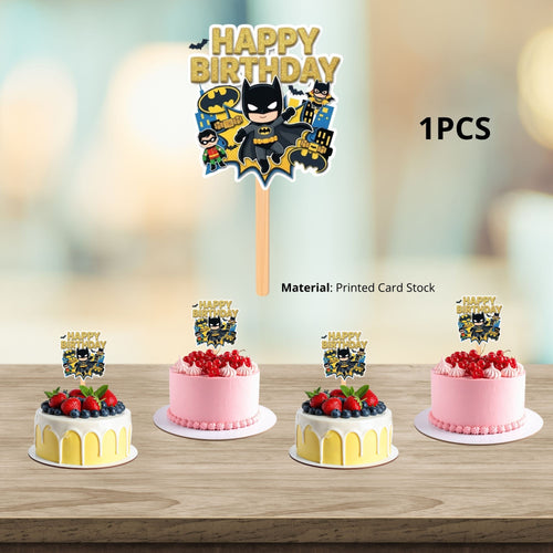 Load image into Gallery viewer, Batman Birthday Cake Topper for Kids | Premium 300 GSM Cardstock | Cute Cartoon Party Decoration | Cake Decoration Topper for Birthday Party Supplies
