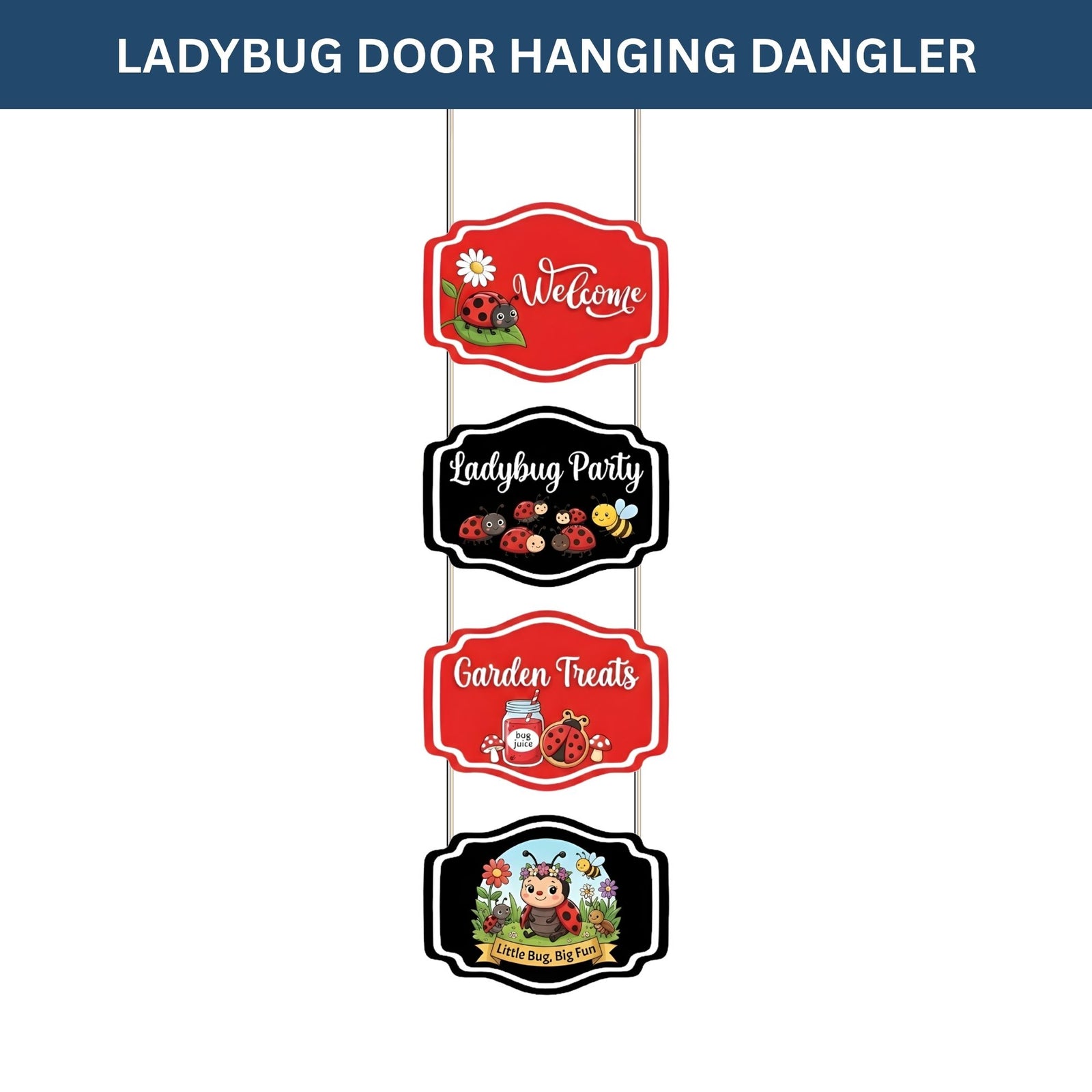 Ladybug Door/Wall Hanging Dangler- (42 Inches/250 GSM Cardstock/Red & Black/6Pcs)