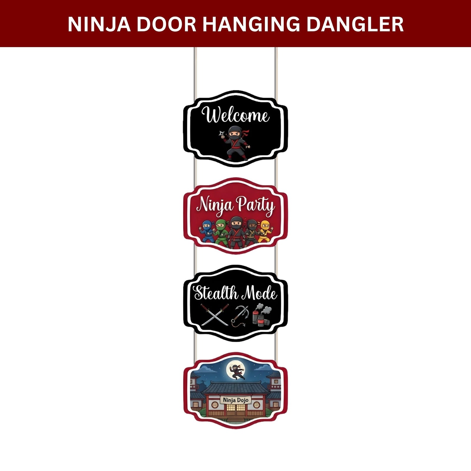 Ninja Door/Wall Hanging Dangler- (42 Inches/250 GSM Cardstock/Red & Black/6Pcs)