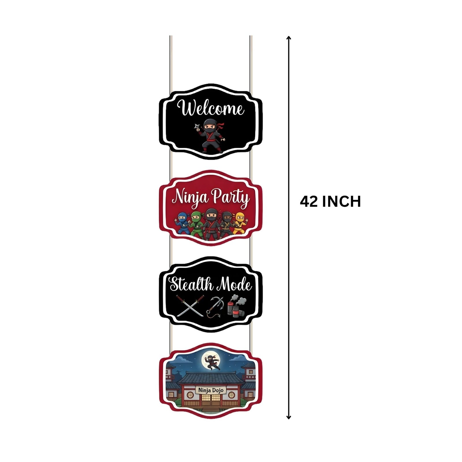 Ninja Door/Wall Hanging Dangler- (42 Inches/250 GSM Cardstock/Red & Black/6Pcs)