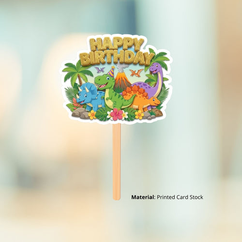 Load image into Gallery viewer, Dinosaur Birthday Cake Topper for Kids | Premium 300 GSM Cardstock | Cute Cartoon Party Decoration | Cake Decoration Topper for Birthday Party Supplies
