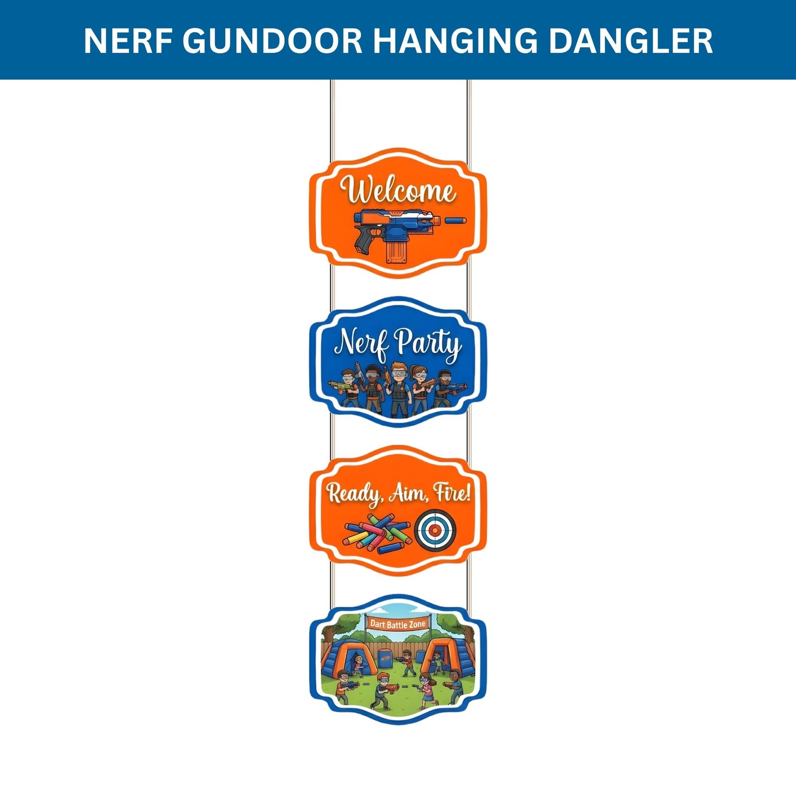 Nerf Door/Wall Hanging Dangler- (42 Inches/250 GSM Cardstock/Blue & Orange/6Pcs)