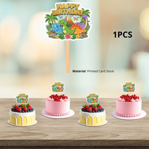 Load image into Gallery viewer, Dinosaur Birthday Cake Topper for Kids | Premium 300 GSM Cardstock | Cute Cartoon Party Decoration | Cake Decoration Topper for Birthday Party Supplies
