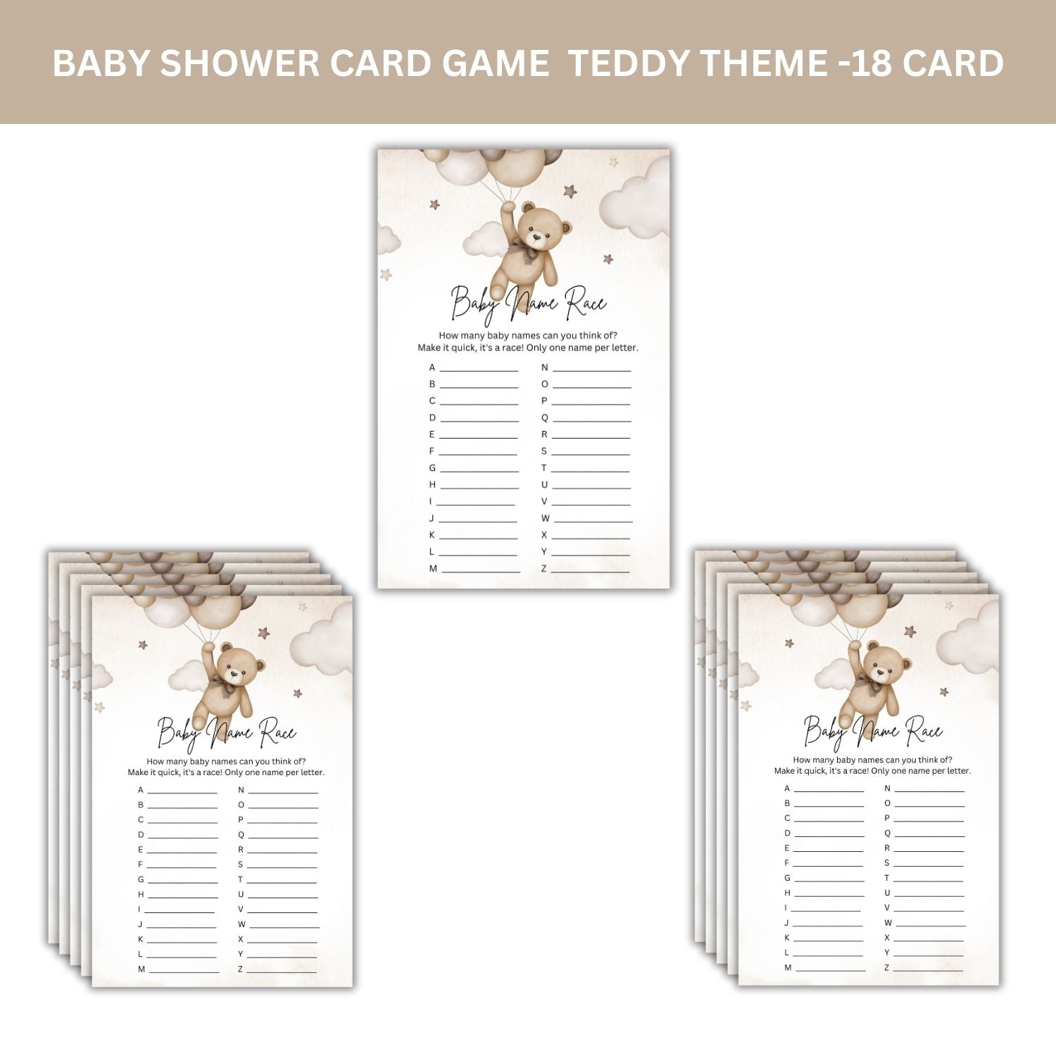 Baby Shower Games Card Pack - 18 High-Quality 300gsm Cards for Fun & Exciting Celebration(Baby Name Race)