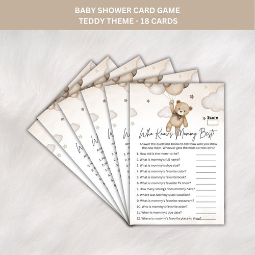 Load image into Gallery viewer, Baby Shower Games Card Pack - 18 High-Quality 300gsm Cards for Fun &amp; Exciting Celebration(Who Knows Mommy Best?)
