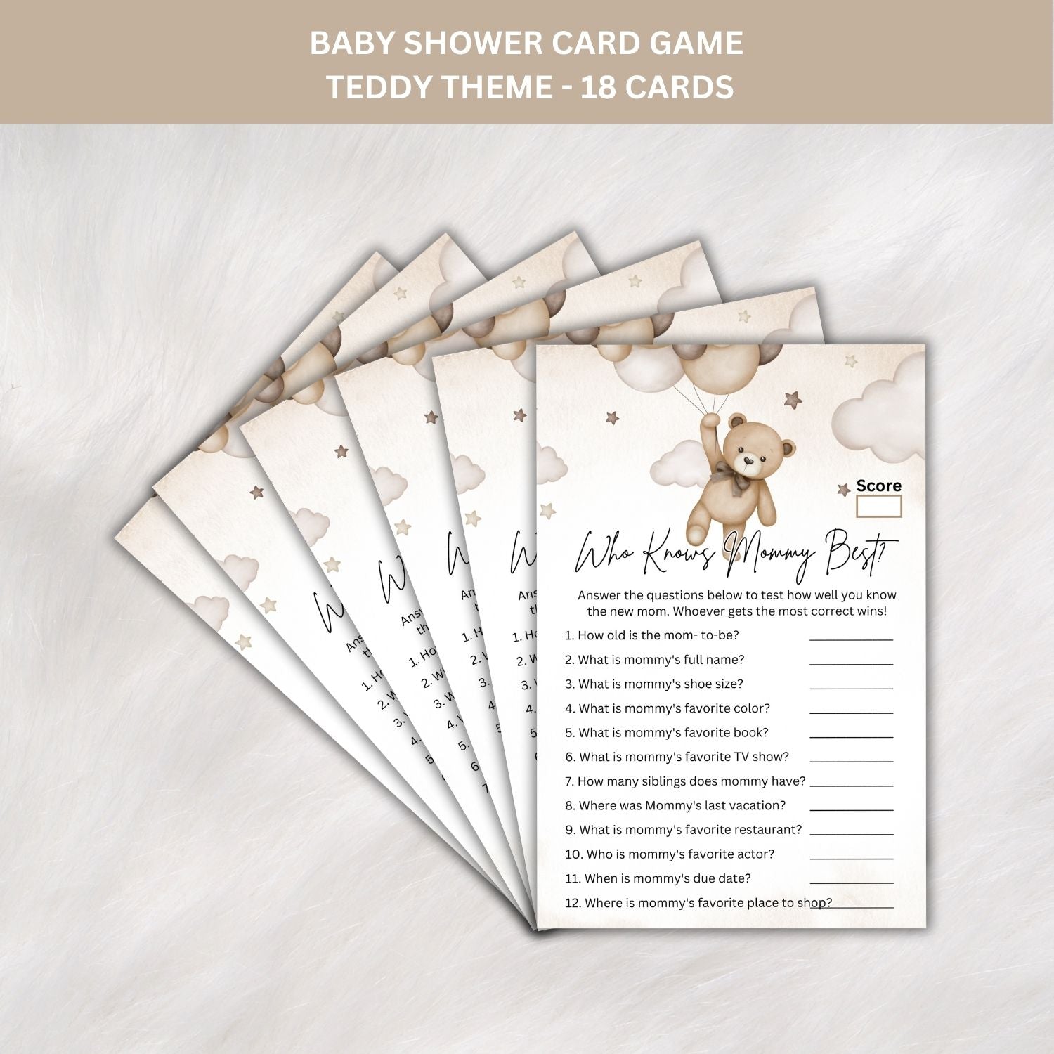 Baby Shower Games Card Pack - 18 High-Quality 300gsm Cards for Fun & Exciting Celebration(Who Knows Mommy Best?)