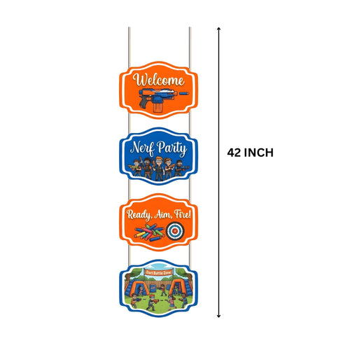 Load image into Gallery viewer, Nerf Door/Wall Hanging Dangler- (42 Inches/250 GSM Cardstock/Blue &amp; Orange/6Pcs)
