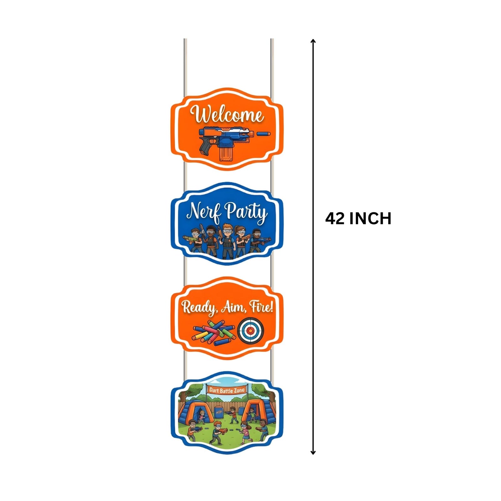 Nerf Door/Wall Hanging Dangler- (42 Inches/250 GSM Cardstock/Blue & Orange/6Pcs)
