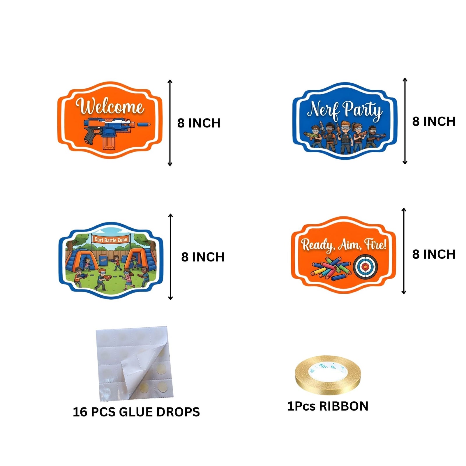 Nerf Door/Wall Hanging Dangler- (42 Inches/250 GSM Cardstock/Blue & Orange/6Pcs)