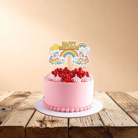 Unicorn And Rainbow Birthday Cake Topper for Kids | Premium 300 GSM Cardstock | Cute Cartoon Party Decoration | Cake Decoration Topper for Birthday Party Supplies