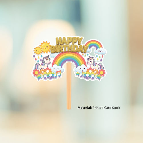 Load image into Gallery viewer, Unicorn And Rainbow Birthday Cake Topper for Kids | Premium 300 GSM Cardstock | Cute Cartoon Party Decoration | Cake Decoration Topper for Birthday Party Supplies
