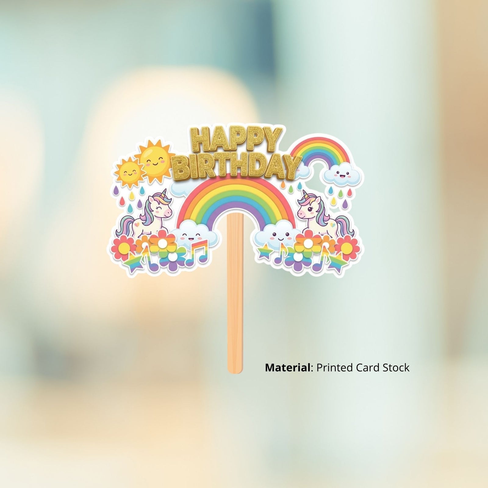 Unicorn And Rainbow Birthday Cake Topper for Kids | Premium 300 GSM Cardstock | Cute Cartoon Party Decoration | Cake Decoration Topper for Birthday Party Supplies