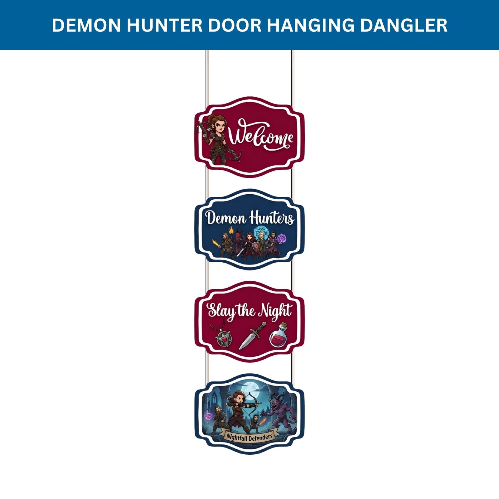 Demon Hunter Door/Wall Hanging Dangler- (42 Inches/250 GSM Cardstock/Blue & Purple/6Pcs)