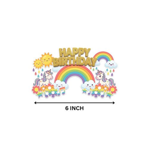 Load image into Gallery viewer, Unicorn And Rainbow Birthday Cake Topper for Kids | Premium 300 GSM Cardstock | Cute Cartoon Party Decoration | Cake Decoration Topper for Birthday Party Supplies
