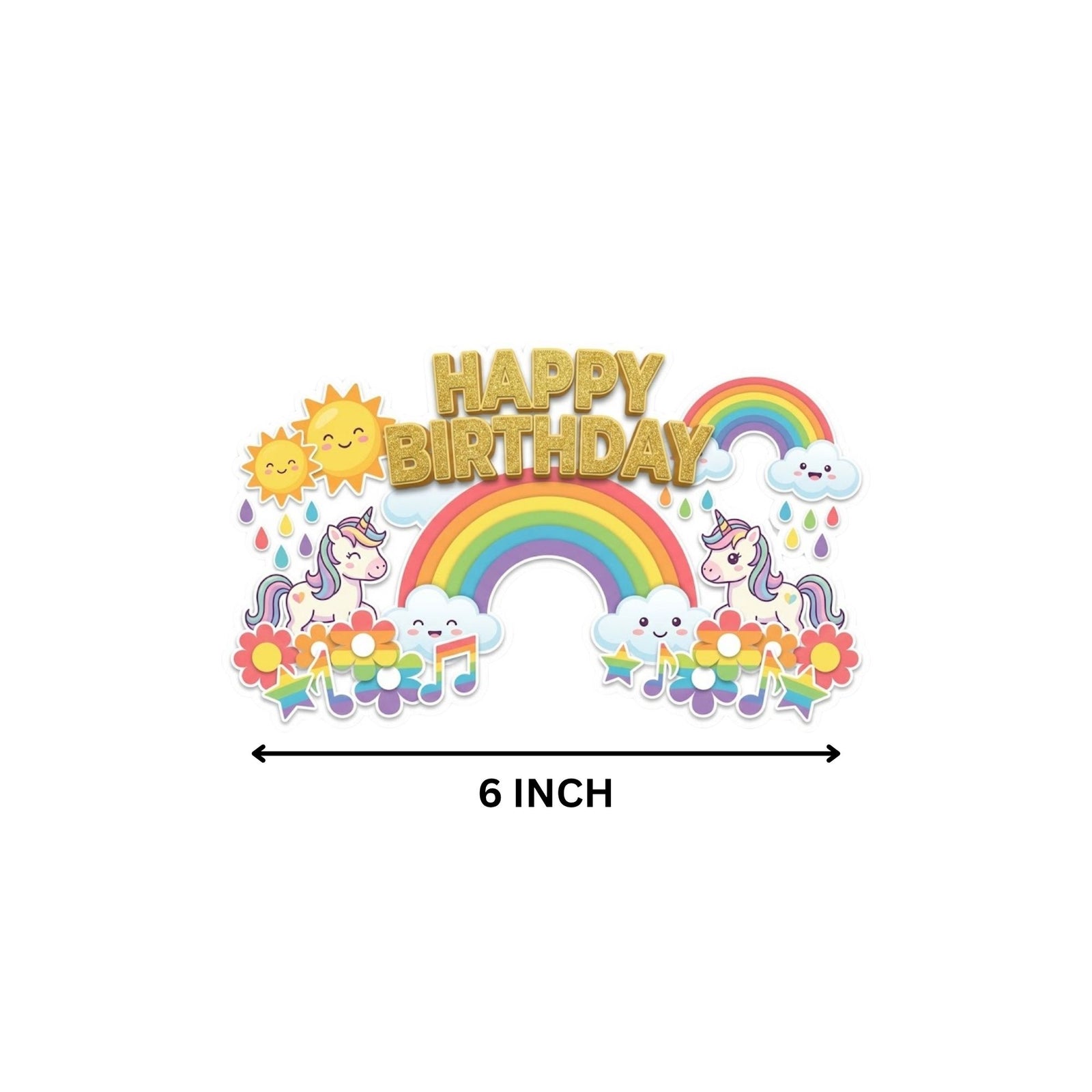 Unicorn And Rainbow Birthday Cake Topper for Kids | Premium 300 GSM Cardstock | Cute Cartoon Party Decoration | Cake Decoration Topper for Birthday Party Supplies
