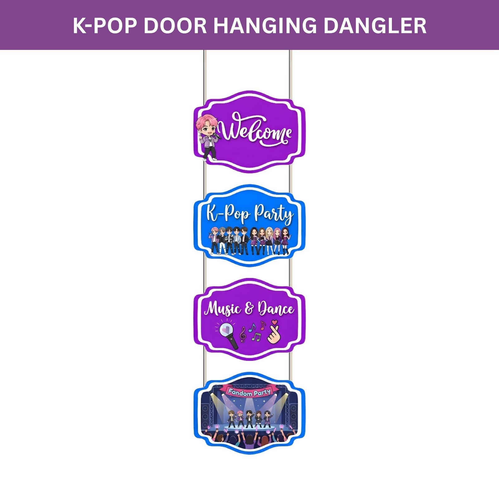 K-POP Door/Wall Hanging Dangler- (42 Inches/250 GSM Cardstock/Blue & Purple/6Pcs)