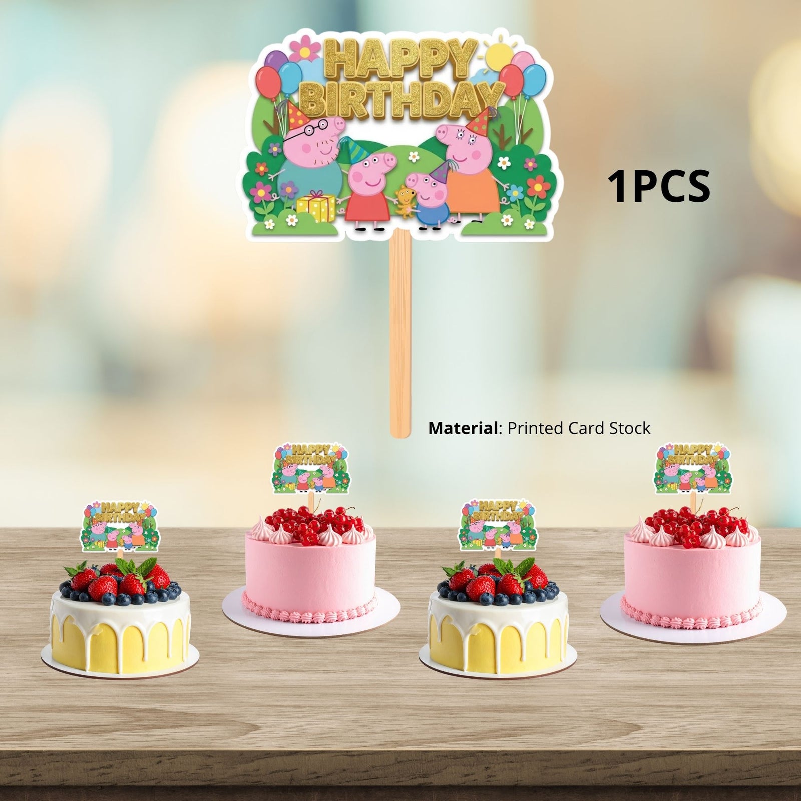 Peppa pig Birthday Cake Topper for Kids | Premium 300 GSM Cardstock | Cute Cartoon Party Decoration | Cake Decoration Topper for Birthday Party Supplies