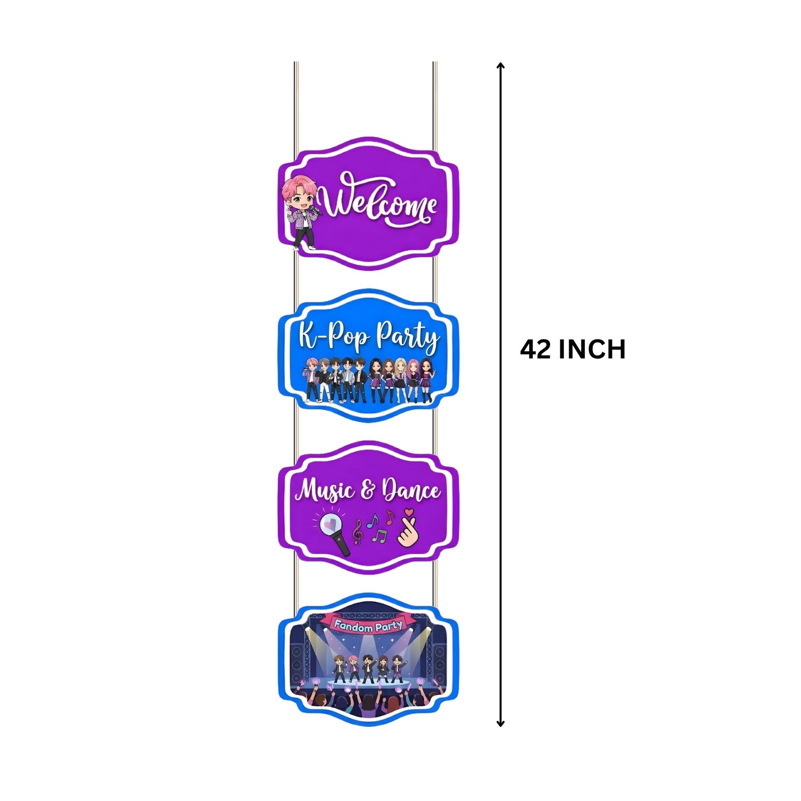K-POP Door/Wall Hanging Dangler- (42 Inches/250 GSM Cardstock/Blue & Purple/6Pcs)