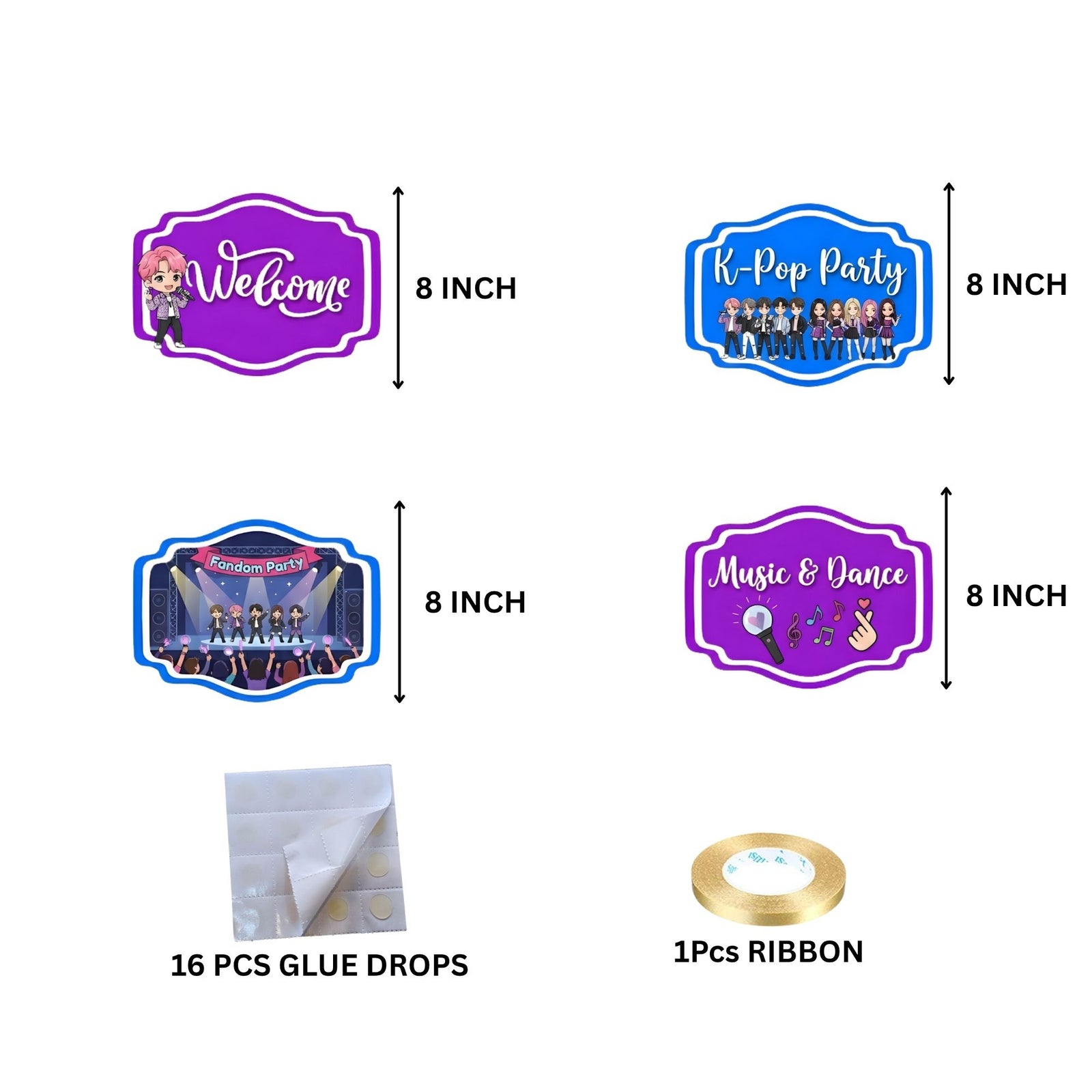 K-POP Door/Wall Hanging Dangler- (42 Inches/250 GSM Cardstock/Blue & Purple/6Pcs)