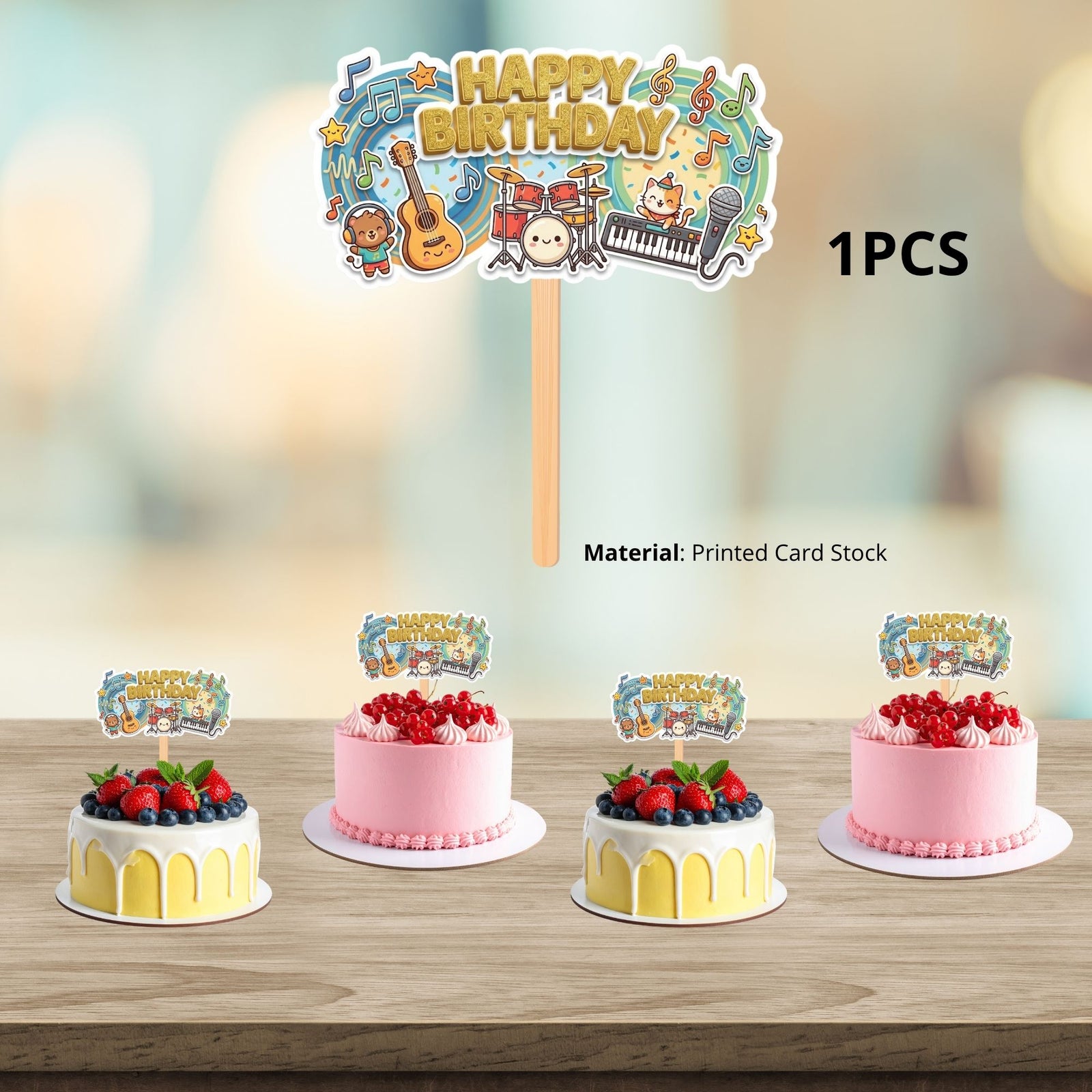 Musical Animal Birthday Cake Topper for Kids | Premium 300 GSM Cardstock | Cute Cartoon Party Decoration | Cake Decoration Topper for Birthday Party Supplies