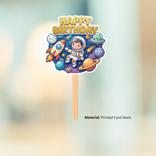 Load image into Gallery viewer, Astronaut Birthday Cake Topper for Kids | Premium 300 GSM Cardstock | Cute Cartoon Party Decoration | Cake Decoration Topper for Birthday Party Supplies
