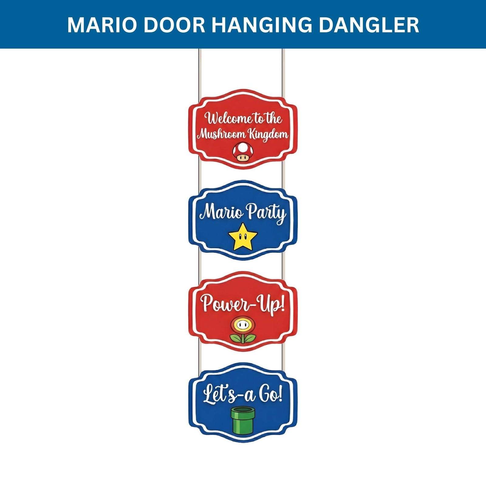 Mario Door/Wall Hanging Dangler- (42 Inches/250 GSM Cardstock/Red & Blue/6Pcs)