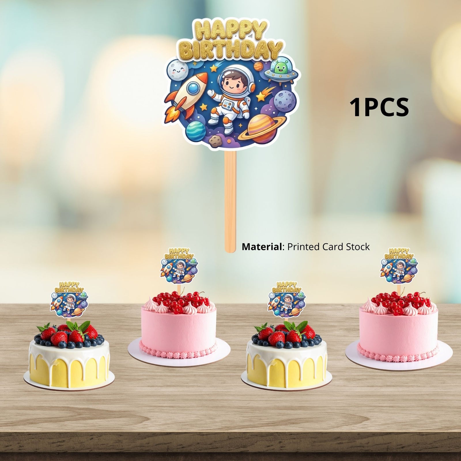 Astronaut Birthday Cake Topper for Kids | Premium 300 GSM Cardstock | Cute Cartoon Party Decoration | Cake Decoration Topper for Birthday Party Supplies
