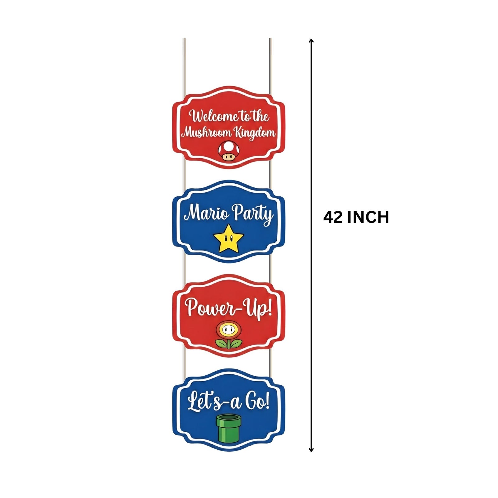 Mario Door/Wall Hanging Dangler- (42 Inches/250 GSM Cardstock/Red & Blue/6Pcs)