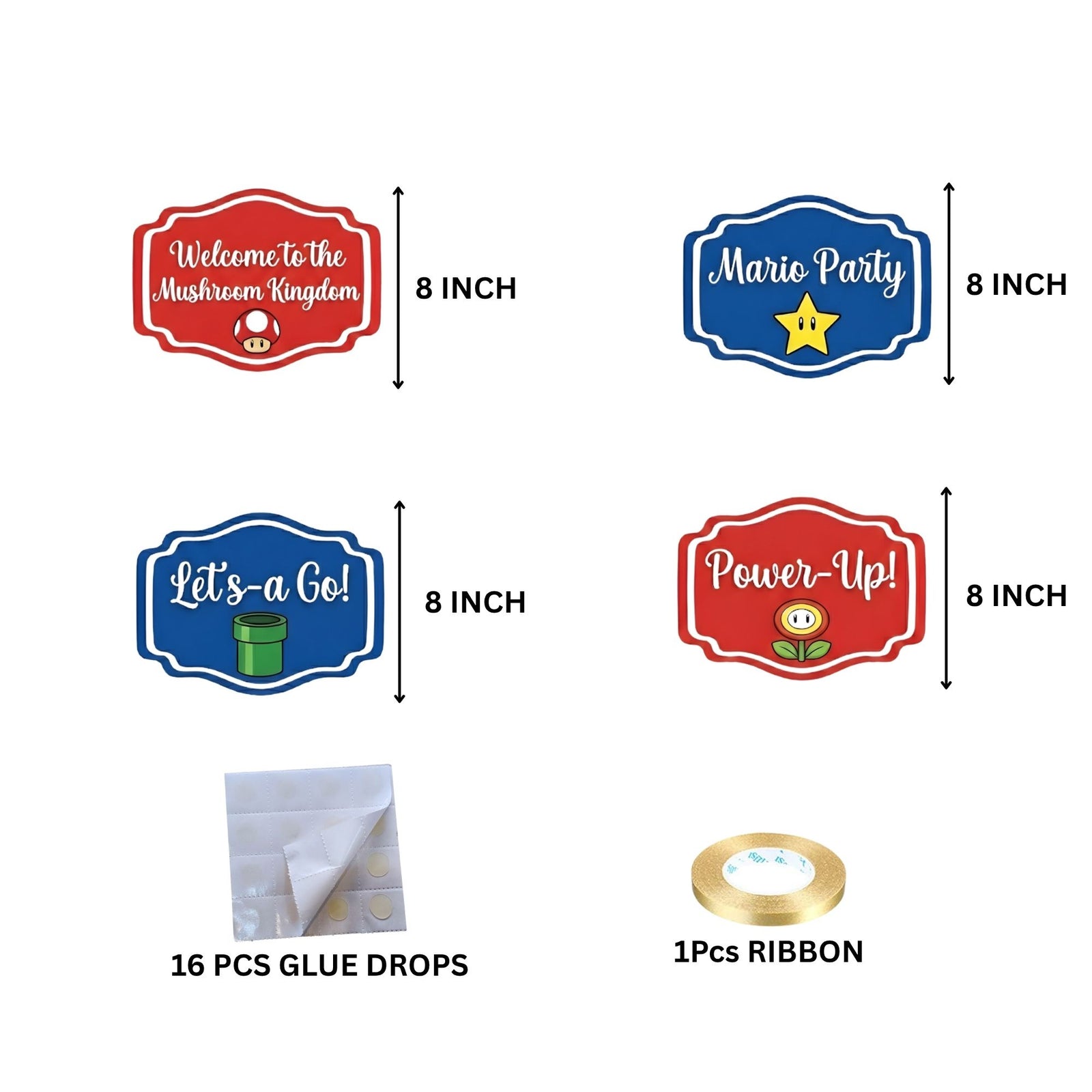 Mario Door/Wall Hanging Dangler- (42 Inches/250 GSM Cardstock/Red & Blue/6Pcs)