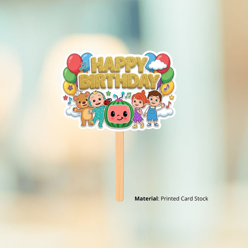 Load image into Gallery viewer, Cocomelon Birthday Cake Topper for Kids | Premium 300 GSM Cardstock | Cute Cartoon Party Decoration | Cake Decoration Topper for Birthday Party Supplies
