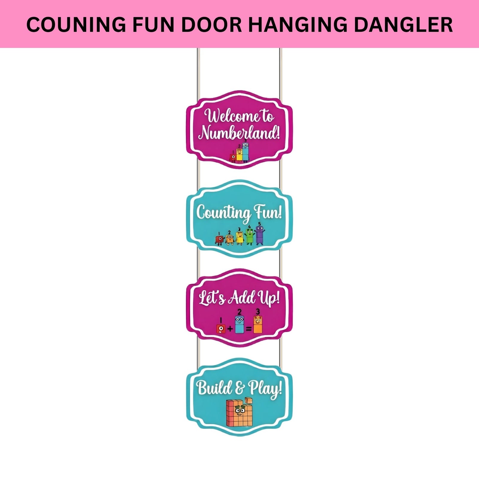 Couning Fun Door/Wall Hanging Dangler- (42 Inches/250 GSM Cardstock/Pink & Blue/6Pcs)