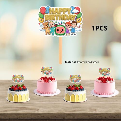 Load image into Gallery viewer, Cocomelon Birthday Cake Topper for Kids | Premium 300 GSM Cardstock | Cute Cartoon Party Decoration | Cake Decoration Topper for Birthday Party Supplies
