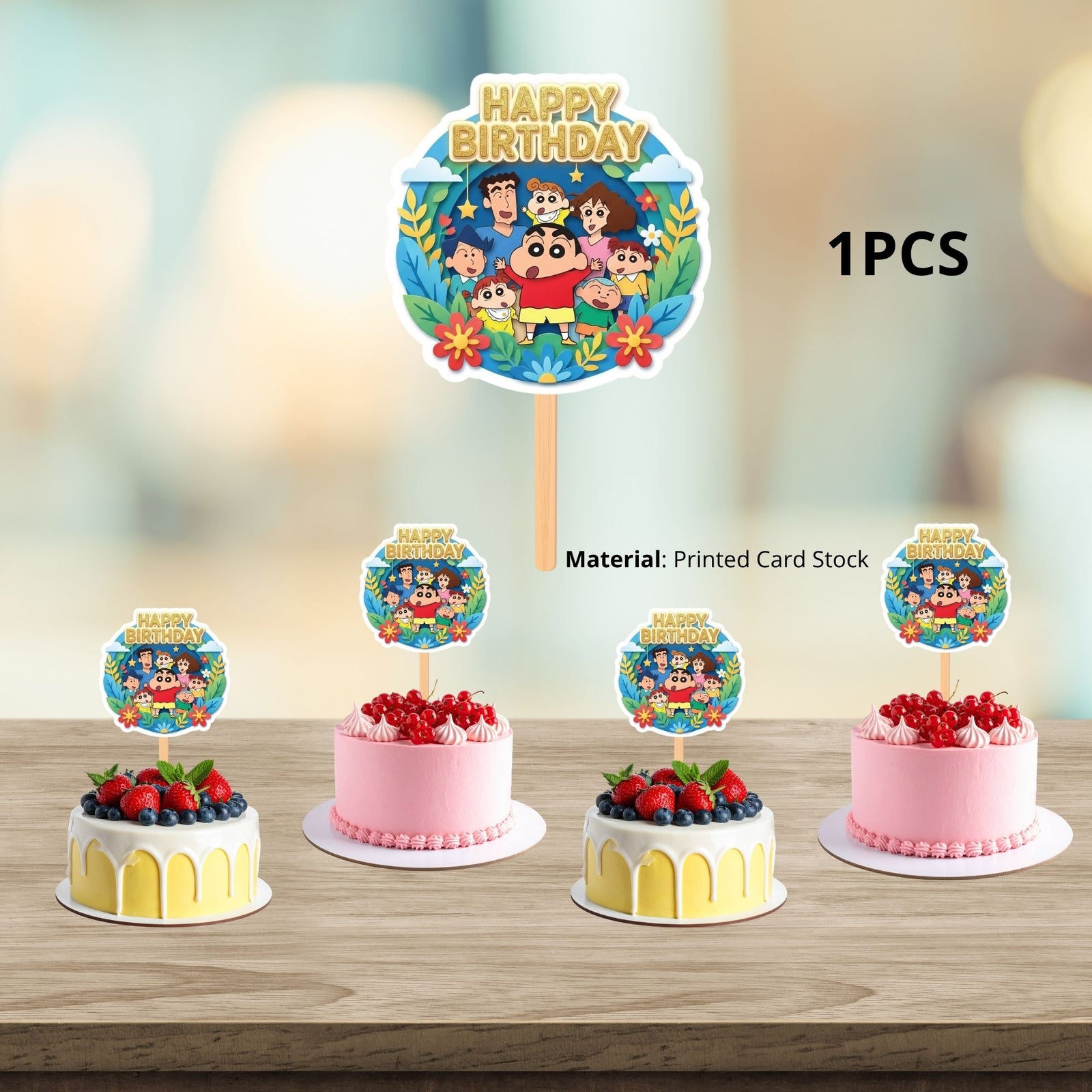 Shinchan Birthday Cake Topper for Kids | Premium 300 GSM Cardstock | Cute Cartoon Party Decoration | Cake Decoration Topper for Birthday Party Supplies