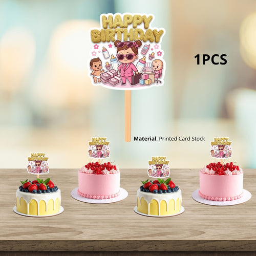 Load image into Gallery viewer, Boss Baby Girl Birthday Cake Topper for Kids | Premium 300 GSM Cardstock | Cute Cartoon Party Decoration | Cake Decoration Topper for Birthday Party Supplies
