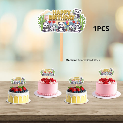 Load image into Gallery viewer, Panda Birthday Cake Topper for Kids | Premium 300 GSM Cardstock | Cute Cartoon Party Decoration | Cake Decoration Topper for Birthday Party Supplies
