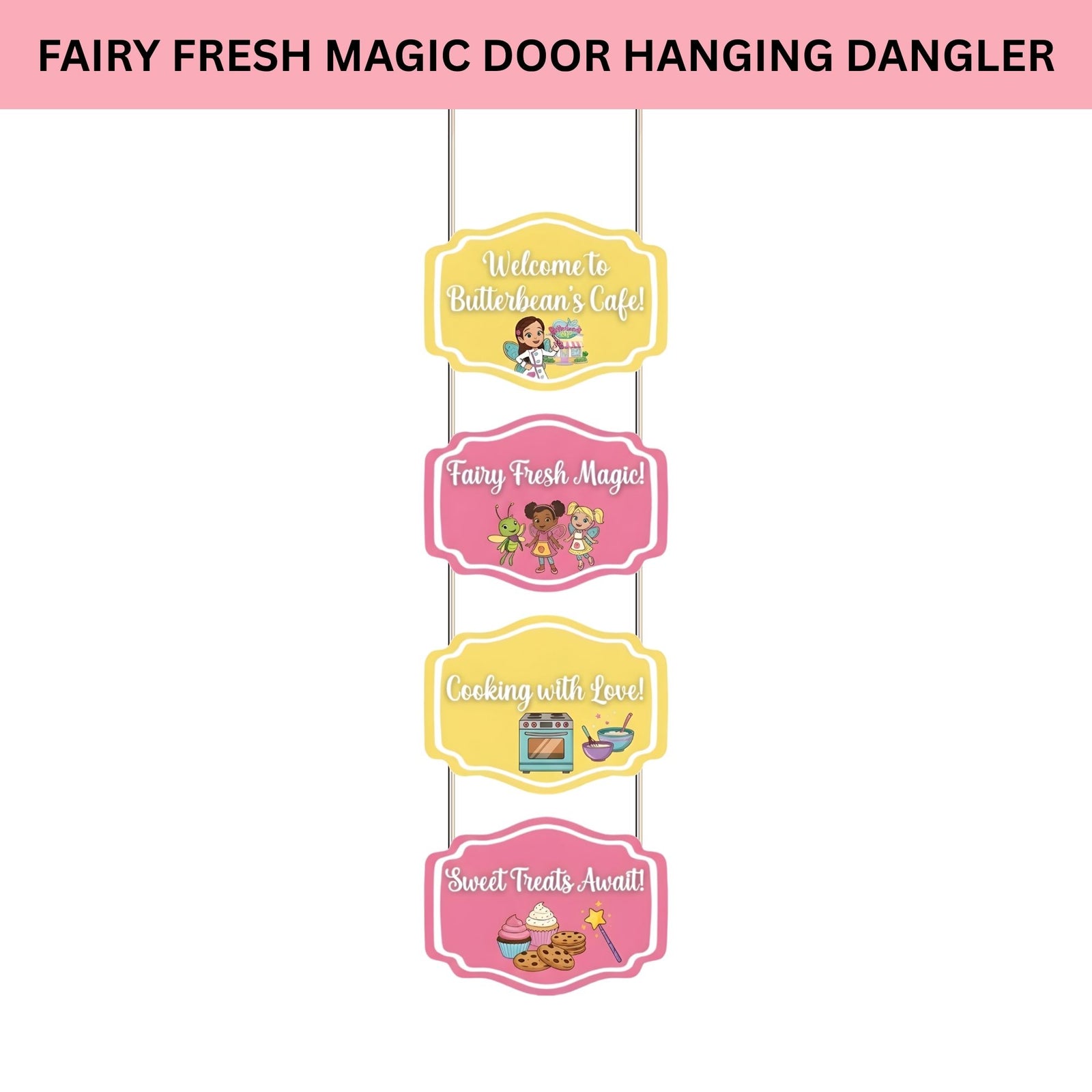 Fairy Fresh Magic Door/Wall Hanging Dangler- (42 Inches/250 GSM Cardstock/Pink & Yellow/6Pcs)