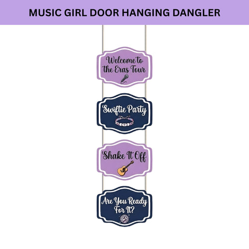 Load image into Gallery viewer, Music Girl Door/Wall Hanging Dangler- (42 Inches/250 GSM Cardstock/Blue &amp; Purple/6Pcs)
