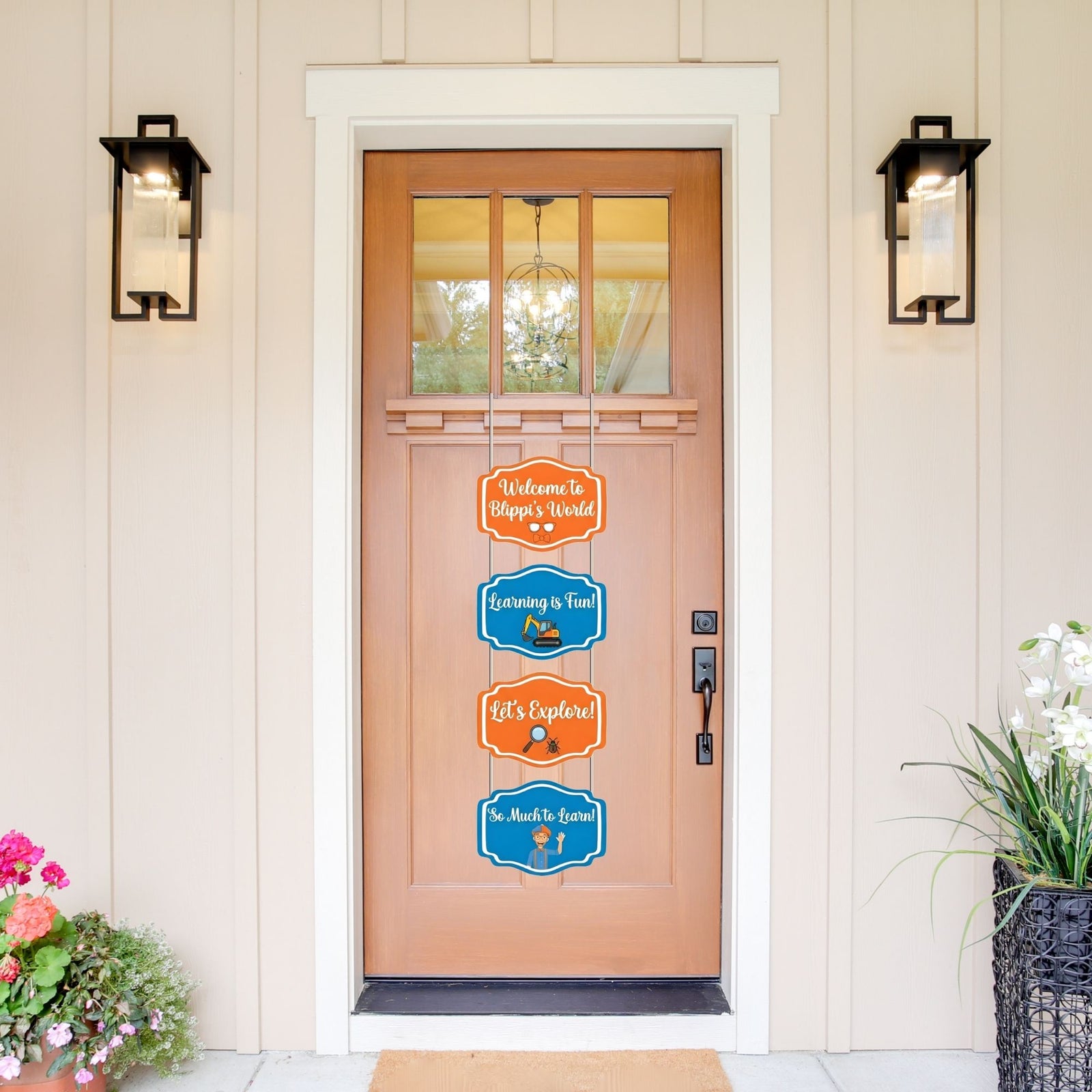 Blippi Door/Wall Hanging Dangler- (42 Inches/250 GSM Cardstock/Blue & Orange/6Pcs)
