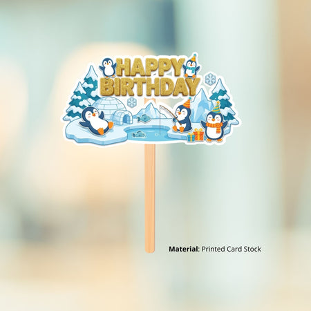 Penguin Birthday Cake Topper for Kids | Premium 300 GSM Cardstock | Cute Cartoon Party Decoration | Cake Decoration Topper for Birthday Party Supplies