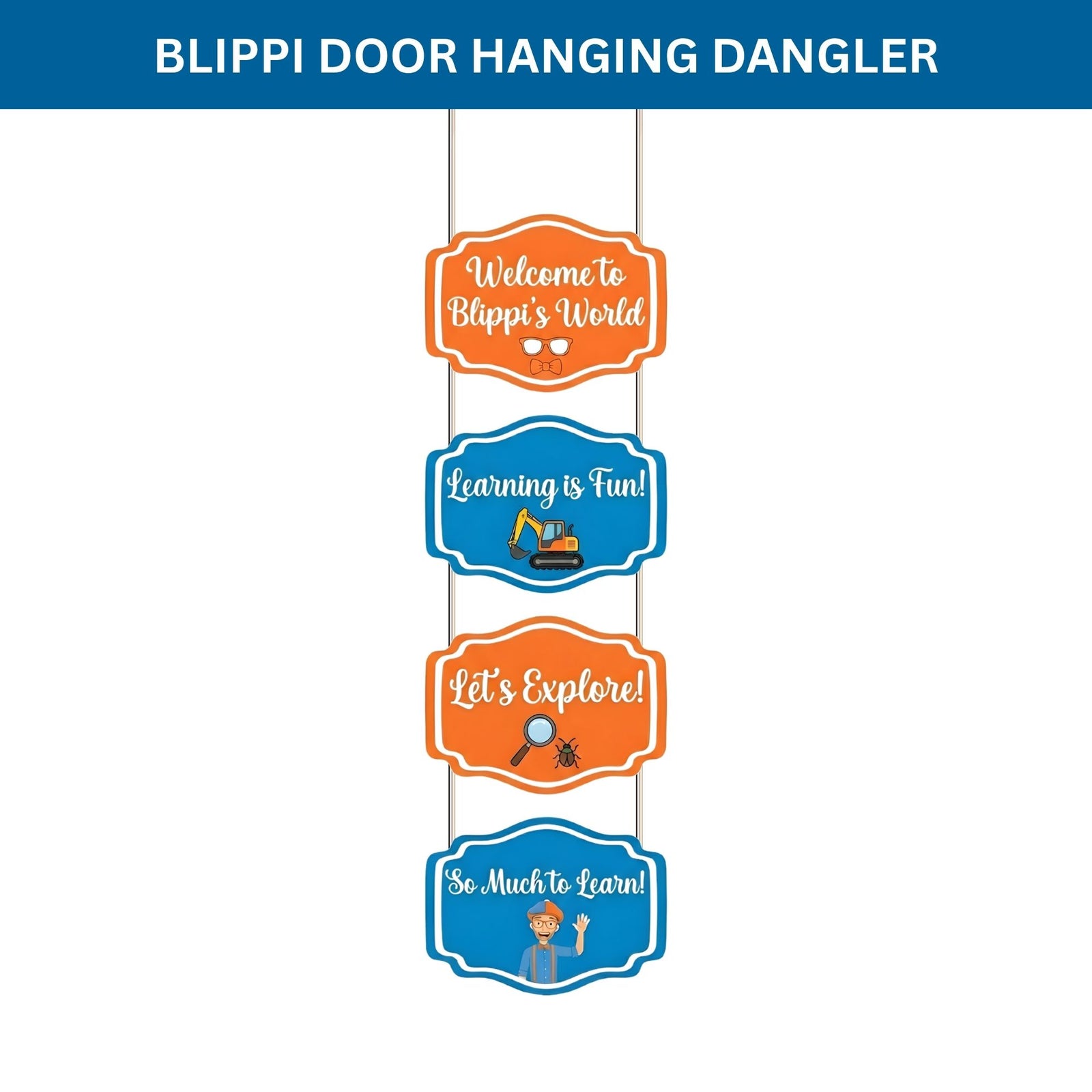 Blippi Door/Wall Hanging Dangler- (42 Inches/250 GSM Cardstock/Blue & Orange/6Pcs)