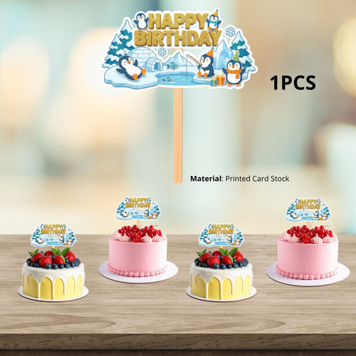 Load image into Gallery viewer, Penguin Birthday Cake Topper for Kids | Premium 300 GSM Cardstock | Cute Cartoon Party Decoration | Cake Decoration Topper for Birthday Party Supplies
