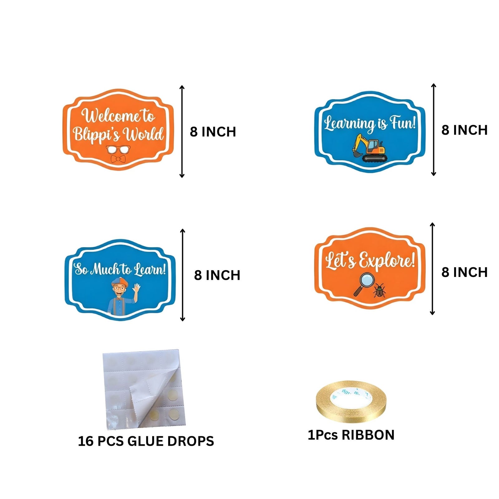Blippi Door/Wall Hanging Dangler- (42 Inches/250 GSM Cardstock/Blue & Orange/6Pcs)